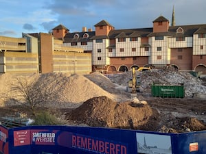 Construction work taking place at the former Riverside shopping centre site in Shrewsbury. Picture: LDRS