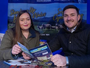  

Tabitha Anthony, group researcher with Brecon and Radnorshire Senedd Member James Evans at the winter fair.