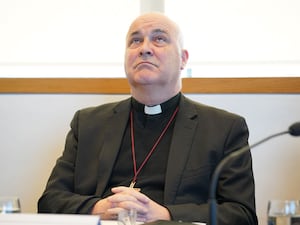 The Archbishop of York Stephen Cottrell looking to the ceiling