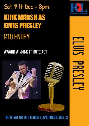 An award-winning Elvis tribute act will perform in Llandrindod  Wells.