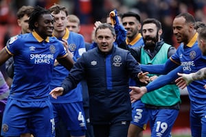 Paul Hurst celebrates Salop's survival (AMA)