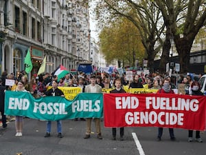 Protesters during the Climate Justice Coalition’s March for Global Climate Justice in central London.