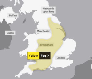 A yellow weather warning for fog was put into place on Wednesday afternoon