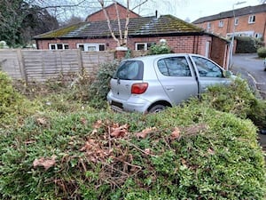 A car left the road and crashed into a bush in Leegomery. Picture: West Mercia Police. 