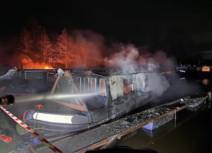 Damage to a canal boat. Picture: NWFRS Wrexham Green Watch