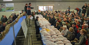 Auctioneer Jonny Dymond selling turkeys at last year’s Christmas Dressed Poultry Show and Sale.