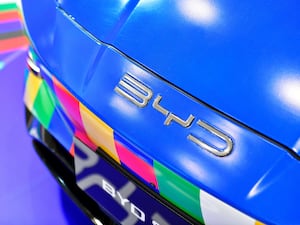 A BYD logo on a car