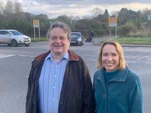 Helen Morgan and local campaigner Duncan Borrowman at Llynclys.