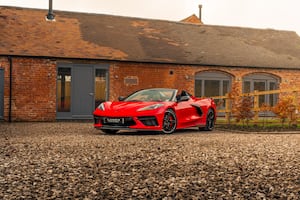 A Corvette from Lumen Automotive is pictured outside one of the properties at Horton Lodge Barns.