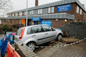 A car crashed into a wall outside Wellington Medical Practice