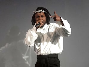 Kendrick Lamar performing on the Pyramid Stage at the Glastonbury Festival at Worthy Farm (Yui Mok/PA)