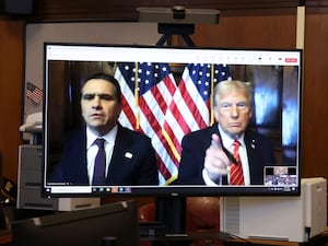 President-elect Donald Trump appears with his lawyer Todd Blanche on a video feed