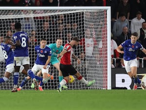 Southampton’s Adam Armstrong slots home his side's winner against Everton