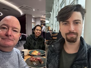 Holidaymakers Tim Harding and wife Chona, and Richard Green said their flights from Newcastle International Airport were either cancelled or delayed because of heavy snow in the area (Tim Harding/Richard Green/PA)