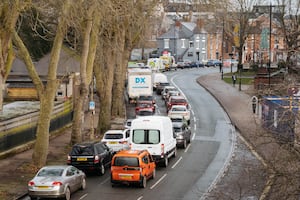 Traffic busy is in Shrewsbury due to works at the Shrewsbury Gyratory.