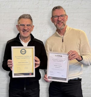 Stuart Mitton left and Graham Canning right of People Centred Excellence with their accreditation Certificates