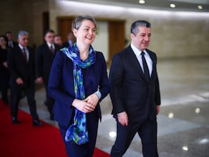 Home Secretary Yvette Cooper with the Kurdish prime minister Masrour Barzani (PA)