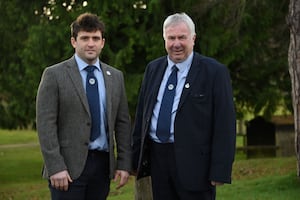 RWAS Feature County 2025, Caernarfon President, Mr John R Owen (L) and Ambassador, Rhys Griffiths (R)