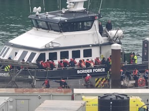 A group of people thought to be migrants are brought in to Dover, Kent, from a Border Force vessel