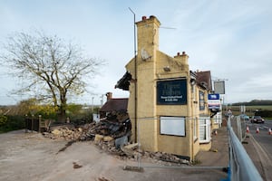 The Three Fishes pub was almost reduced to rubble after the crash