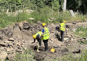 Restoration work on the Crickheath wall. Picture: Shropshire Union Canal Society 