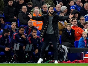 Ruben Amorim gestures on the touchline during Manchester United's 1-1 draw at Ipswich