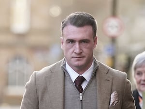 Stuart Hogg arrives at Jedburgh Sheriff Court