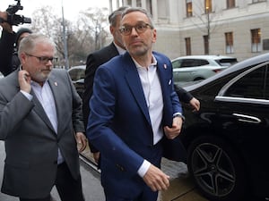 Herbert Kickl arrives at his party’s headquarters in Vienna