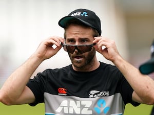 Kane Williamson stares over his sunglasses during a training session for New Zealand.