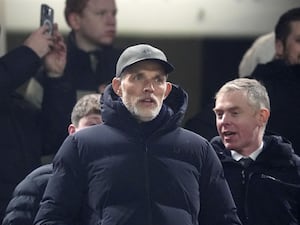 England head coach Thomas Tuchel watches Liverpool play Manchester United at Anfield