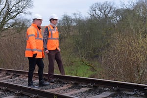 Famous trainspotter Francis Bourgeois shown the damage by Jonathan ‘Gus’ Dunster. Picture: Gary Essex