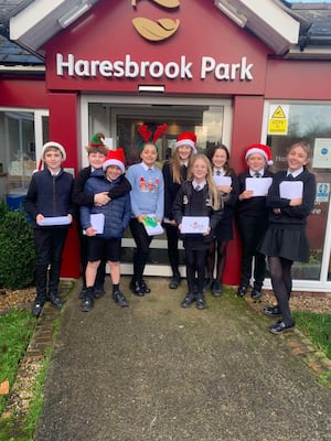 Tenbury High Ormiston Academy delivering Christmas cards to Haresbrook Park Care Home