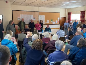 Helen Morgan MP chairing a meeting about plans to build pylons in north Shropshire. Picture: Office of Helen Morgan MP