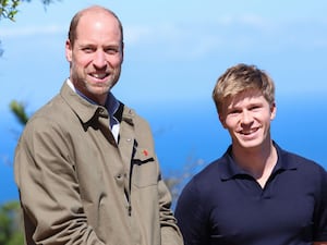 The Prince of Wales and Robert Irwin during a visit to Signal Hill near Cape Town