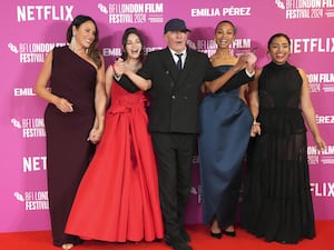 Karla Sofia Gascon, Selena Gomez, Jacques Audiard, Zoe Saldana and Adriana Paz