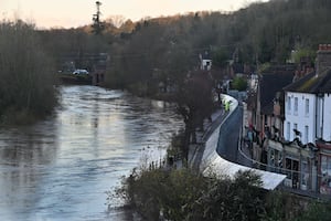 The flood barriers in Ironbridge went up on Monday