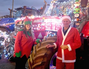 Jon and Ellie Taylor of Kinnersley dressed up for the festive occasion. It took them three days to decorate their tractor and as well as Kington’s run, they had also taken it to Hereford twice, Gloucester, and Ledbury in recent days. Image: Andy Compton