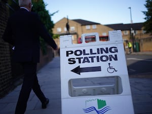 A polling station sign