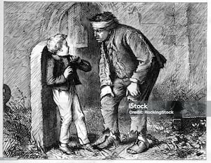 From the original illustration of Charles Dickens' classic Great Expectations; young Pip meets the escaping convict Magwitch for the first time.. but not the last. 