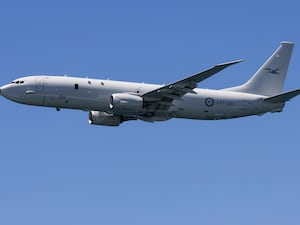 An Australian Air Force P-8 Poseidon aircraft performs a handling display during the Newcastle Williamtown Air Show