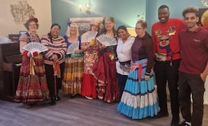 Stretton Belly Dancers and the Stretton Hall caring team at the dementia unit reopening party