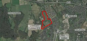 An aerial map with a red line - in a distinctly phallic shape - around the development site in Lawley. Picture: Telford & Wrekin Council/Homes England