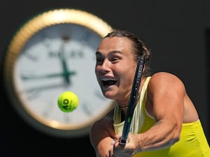 Aryna Sabalenka hits a backhand against Mirra Andreeva