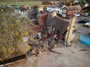 The Three Fishes pub was almost reduced to rubble after the crash