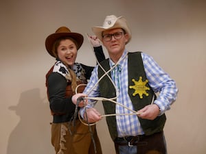 Teme 7 - Bethany Davies as Insanity Jane ties up Wyatt Twerp, played by Ian Sharp, in his lasso. Images: Andy Compton