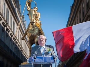 Jean-Marie Le Pen speaking in the Place des Pyramides in Paris