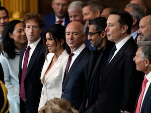 Guests including Mark Zuckerberg, Jeff Bezos, Sundar Pichai and Elon Musk, arrive before the 60th Presidential Inauguration in the Rotunda of the U.S. Capitol in Washington