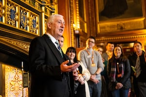 Ellesmere College teacher Jessica Evans watching Sir Lindsay Hoyle, speaker of House of Commons, speak.