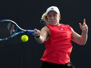 Sonay Kartal plays a forehand at the Australian Open