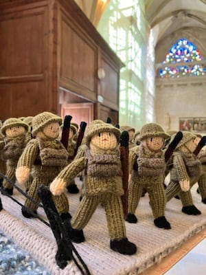 Knitted soldiers from The Longest Yarn, an 80 metre, 3D wool art depiction of the D-Day landings in France, which has been touring the UK.